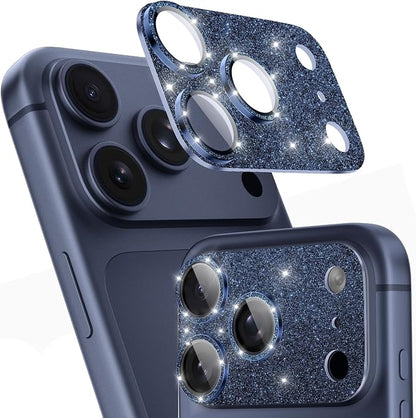 imluckies Compatible with iPhone 17 Pro Camera Lens Protector Bling, Ultra HD Tempered Glass Shiny Diamond Camera Plate Sparkle Screen Protection, 9H Anti-Scratch & Easy Install, Glitter Blue