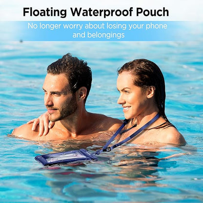 CACOE Universal Waterproof Phone case 2 Pcs-Up to 7.0",Phone Pouch with Adjustable Neck Lanyard,IPX8 Cellphone Dry Bags for Beach Pool Swimming (Black+Dark Blue, Up to 7.0"-Floatable)