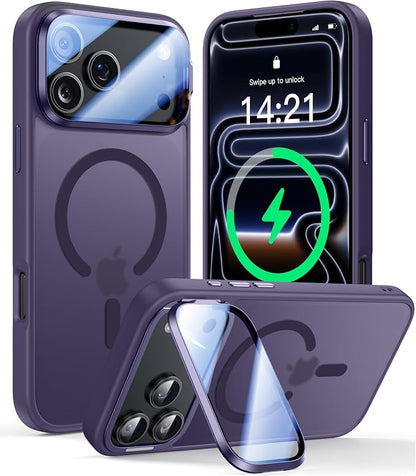 [Upgraded Full Camera Protection] for iPhone 17 Pro Case with Camera Cover Stand [Fit for MagSafe][10FT Mil-Grade Protection] Translucent Magnetic iPhone 17 Pro Phone Case, Purple