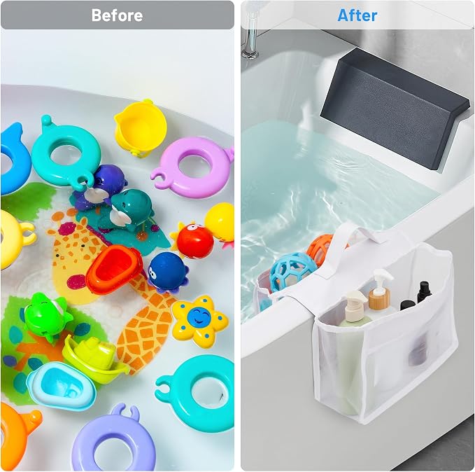 Saddle Shape Bath Organizer, 2 Compartments Wide Opening Bathtub Holder for Tub, Bath Storage Organizer for Tub, Easy Access, Mesh Shower Holder