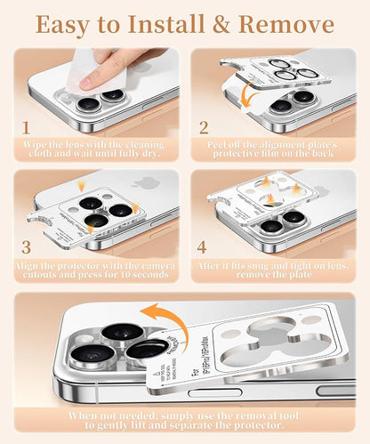 GolbinBox Camera Lens Protector for iPhone 17 Pro Max/17 Pro/16 Pro Max/16 Pro, 1:1 Invisible Fit, 9H Tempered Glass Ultra HD Metal Individual Camera Cover, Case Friendly, Silver