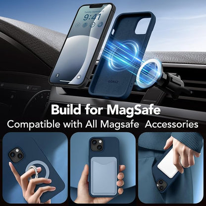 GONEZ Magnetic for iPhone 14 Case, Compatible with Magsafe, with Screen Protector + Camera Protector, Anti-Scratch Microfiber Lining, Liquid Silicone Shockproof Protective Phone Case, Dark Blue