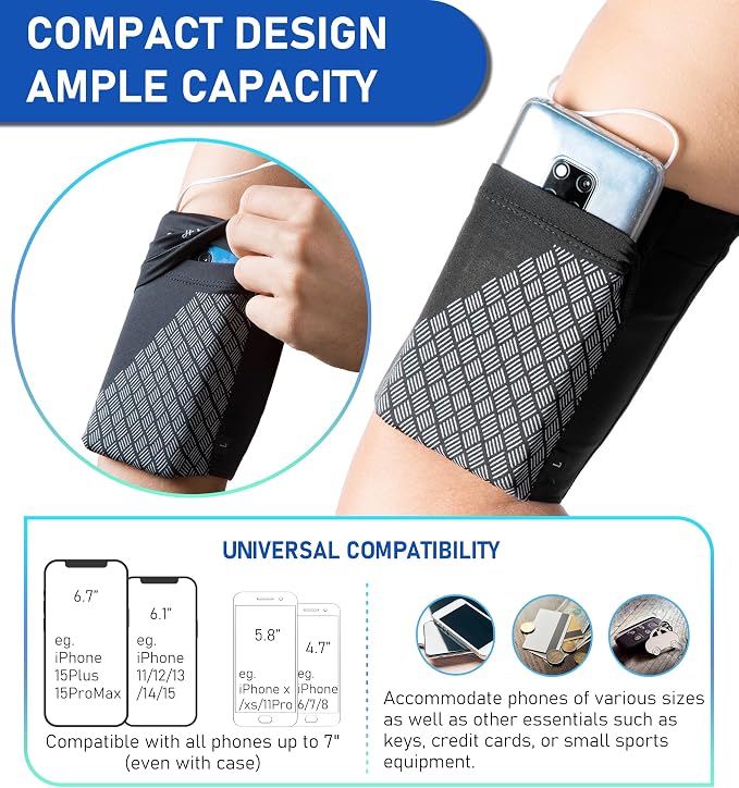 HiRui Universal Sports Armband Cell Phone Armband Sleeves Running Armband for Exercise Workout, Compatible with iPhone 17/17Plus/Pro/16/15/15Plus/14 Samsung Galaxy All Phones (X-Large, Black)