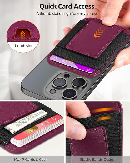 ExtreLife for Magsafe Wallet, Strongest Magnetic Wallet for iPhone 17/16/15/14/13/12 Series, For iPhone Magsafe Wallets, RFID Blocking, Vegan Leather, Fit 7 Cards, Cherry-new