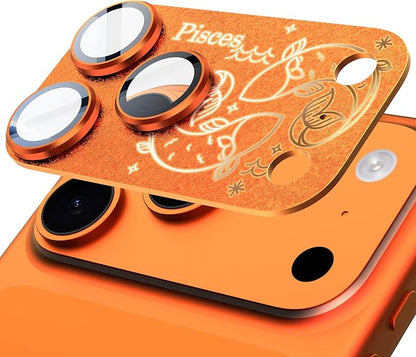 Compatible for iPhone 17 Pro Max Camera Lens Protector, Pisces Pattern, Drop Protection, Anti Scratch Full-Coverage, AR 360-Degree Protection, Camera Transmfttance HD, Easy Installation, Orange