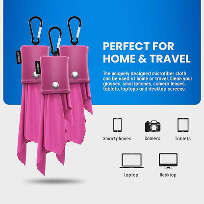 Microfiber Cloth & Glasses Wipes (3 Pack) Lens & Glasses Cleaning Cloth - Eyeglass Cleaner - Camera Lenses & Gadget Delicate Screens - Pink