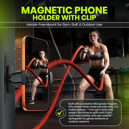 Magnetic Phone Holder for Gym with N52 Magnet and Secure Clip, Strong Magnetic Phone Mount for All Phones, Attaches to Metal Surfaces, Portable Gym Accessories for Men & Women, Secure Grip