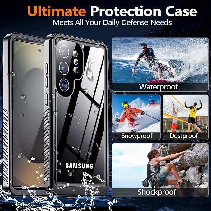 MOZOTER for Samsung Galaxy S25 Ultra Case Waterproof,[IPX8 Underwater Case][Full Body Shockproof & Military Dropproof]Built-in Screen Protector Clear Sound Quality for Samsung S25 Ultra 6.9 inch-Black