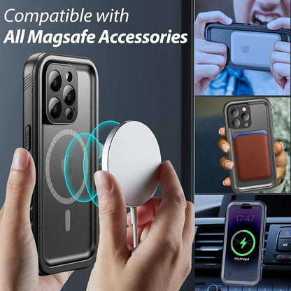SPORTLINK for iPhone 14 Pro Max Case Waterproof - Buit in Screen Protector [Compatible with MagSafe][IP68 Underwater][6.6FT Military Dropproof][Dustproof] Full Body Shockproof 6.7" Black