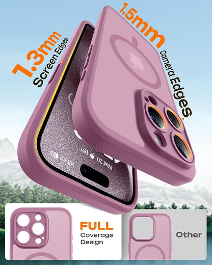 TOCOL for Phone 15 Pro Case, Compatible with Magsafe Charger, Full Camera Protection, Drop Protection, Translucent Matte Phone Case for iPhone 15 Pro 6.1 inch (Lilac Purple)