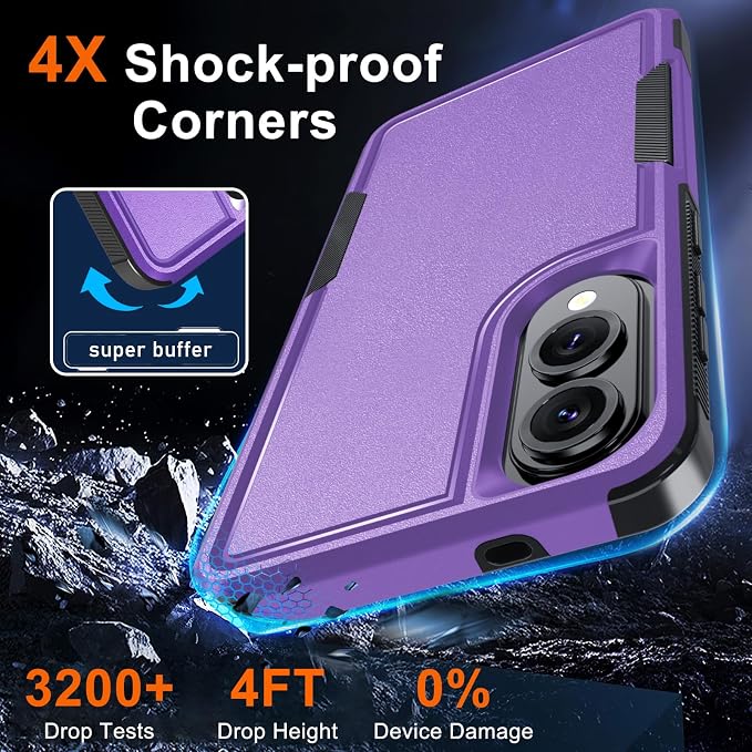 RMOCR Case for Samsung Galaxy S25 Edge, Full Body Heavy Duty Rugged Shockproof Protective Phone Cover with Lanyard Strap, Tempered Glass Screen Protector and Camera Lens Cover, Lavender
