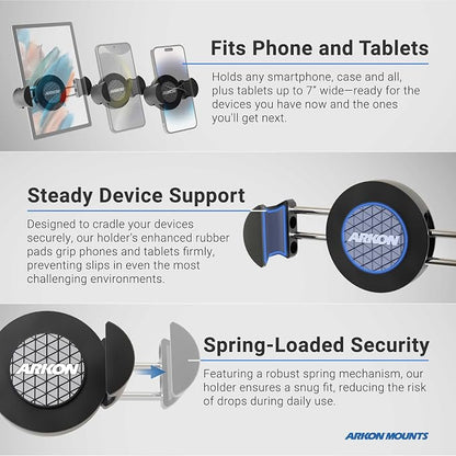 ARKON Mounts Heavy-Duty Car Headrest Phone Holder | for Entertaining Passengers | Holds Devices 5" Wide | Fully Adjustable 10" Arm | Solid Headrest Clamp | Compatible with iPhone, Samsung, and More