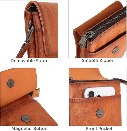 Iswee Leather Crossbody Bags for Women RFID Blocking Cell Phone Purse Small Anti-Theft Zippered with Card slots