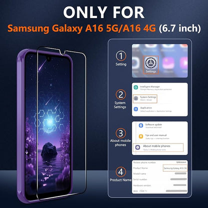 for Galaxy A16 5G Phone Case: Samsung A16 Phone Case with 2PC Tempered Glass Screen Protector, Wireless Charging Samsung A16 5G Case Matte Translucent Soft-Touch & Shockproof Funda para A 16,Purple