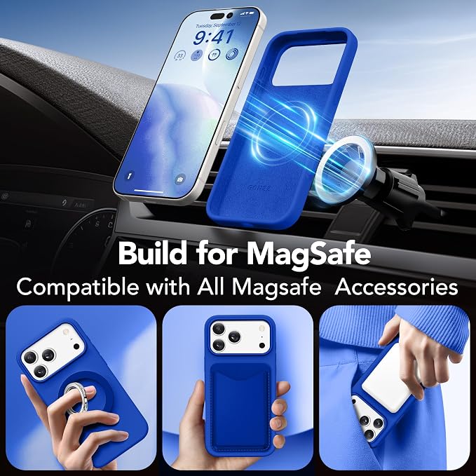 GONEZ Magnetic for iPhone 17 Pro Max Case, Compatible with MagSafe, [Screen Protector + Camera Lens Protector], Liquid Silicone Anti-Scratch Shockproof Protective Phone Case 6.9 inch, Klein Blue