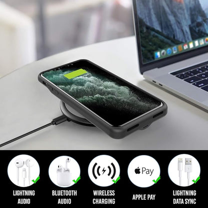 iPhone Xs/X Battery Case, Alpatronix BXX Wireless Portable Power Bank and iPhone Xs Slim Charger, 50% Faster Charging Battery Pack, Original iPhone Lightning Chip – Black