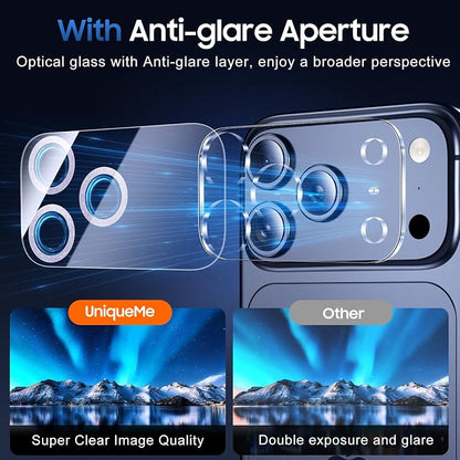 UniqueMe Compatible for 3 Pack iPhone 17 Pro Camera Lens Protector - [Drop Protection] [Case Friendly] 9H Tempered Glass Camera Cover Screen [Update New Version] - Glitter Light Purple