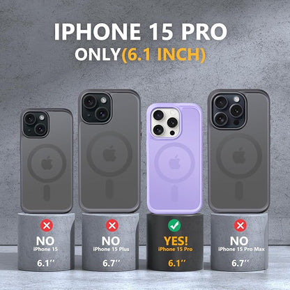 MOCCA Strong Magnetic for iPhone 15 Pro Case, [Compatible with Magsafe][13FT Military Drop Protection] Slim Translucent Matte Shockproof Case for iPhone 15 Pro Phone Case 6.1'', Light Purple
