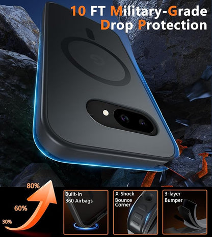 FNTCASE for Google Pixel 9a Case: [Compatible with Magsafe] Translucent Matte Magnetic Phone Cover - Military Grade Drop Protection - Shockproof Protective Cases for Pixel 9A (Black)