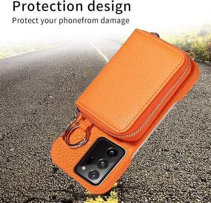 Wallet Case for Samsung Galaxy Note 20 Ultra 5G Shoulder Strap Ring Buckle Zipper Flip Organ Purse Card Holder Phone Cover for Note20 Plus Notes 20Ultra Note20+ U + 20+ Twenty Not S20 Orange