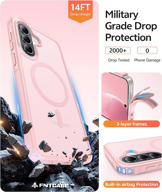 FNTCASE for Galaxy A37 5G Phone Case: Samsung A36 5G Case [Compatible with Magsafe] Matte Translucent [Screen Protector] Military Grade Protection for Samsung A37 & A36 Cases - Light Pink