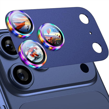 Uyiton for iPhone 17 Pro Max Camera Lens Protector, Not Easy to Break [Strong Adsorption][Case-Friendly] Metal Tempered Glass Rear Camera Screen Cover, Colorful Blue