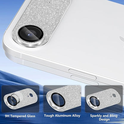 Camera Lens Protector for iPhone Air, Bling Glitter Camera Cover with 9H Tempered Glass Metal Ring, Anti-Scratch Lens Protector for iPhone 17 Air (Glitter - Silver)