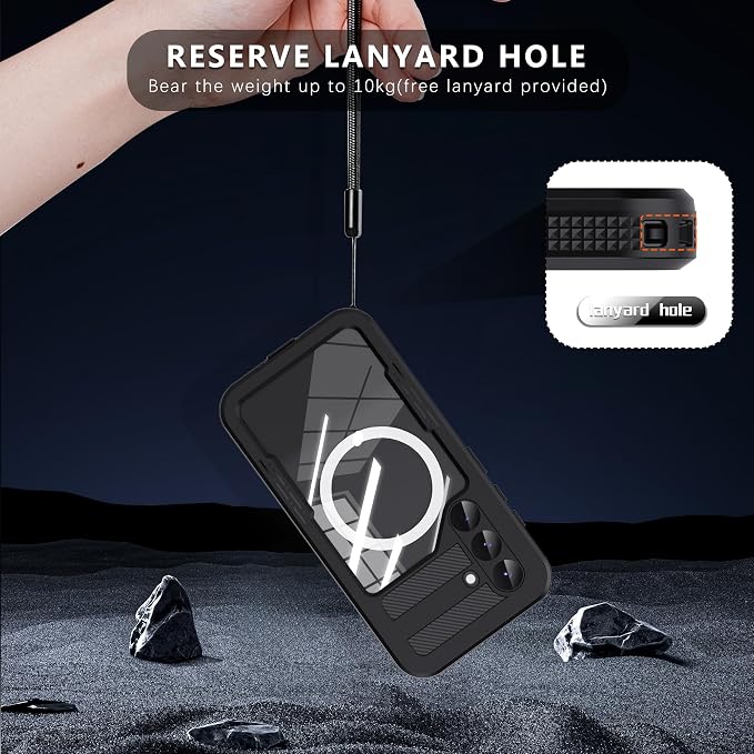 Guppy for Galaxy S25 Plus Magnetic Waterproof Case, Built-in Screen Protector [IP68 Waterproof][14FT Military Drop Proof] 360° Full Body Protection Dustproof Shockproof Heavy Duty Rugged Case, Black