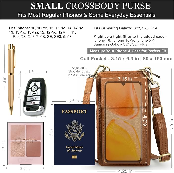 BULL GUARD Crossbody Leather Wallet Phone Purse, Anti Theft and RFID Blocking, Elegant Design for Travel