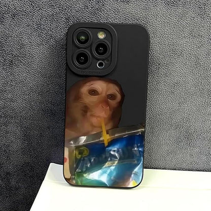 Monkey Phone Case, Funny Monkey Phone Cases, Monkey Drinking Phone Case, for iPhone 16/15/14/13/12/11 Promax (Black, for iPhone 17)