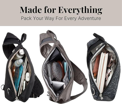 Baggallini Medium Sling Backpack - 9"x11" Lightweight Sling Bag with Convertible Adjustable Shoulder Strap