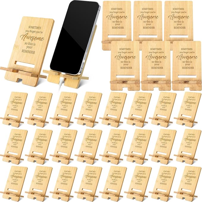Ripeng 24 Pcs Employee Appreciation Gifts Bulk Bamboo Phone Stand for Desk Office Worker Thank You Gift for Administrative Team Coworkers Staff Graduation Nurse Teacher Week (Awesome Reminder)