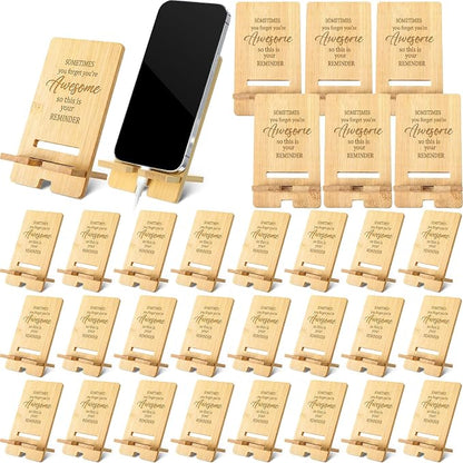 Ripeng 24 Pcs Employee Appreciation Gifts Bulk Bamboo Phone Stand for Desk Office Worker Thank You Gift for Administrative Team Coworkers Staff Graduation Nurse Teacher Week (Awesome Reminder)