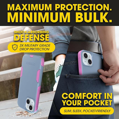 OtterBox iPhone 16e, 15, 14, & 13 Commuter Series Case - Slim & Tough, Pocket-Friendly, with Port Protection - Blue/Pink
