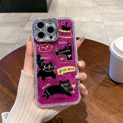 for iPhone 16 pro max Case Glitter Camera Lens Protector Phone Case for Women Girls Aesthetic Design TPU Shockproof Protective Case (Cat)