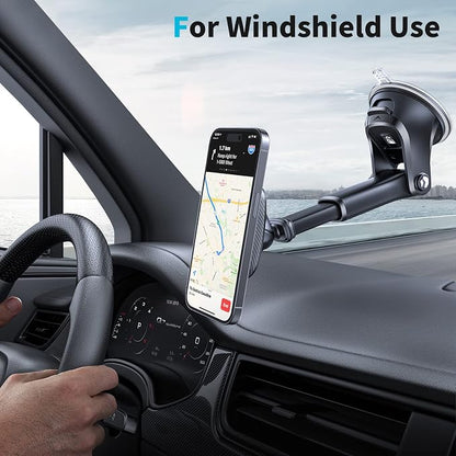 APPS2Car Magnetic Phone Mount, Dashboard & Windshield Suction Cup Car Phone Holder Mount with 6 Strong Magnets, Adjustable Telescopic Arm, Compatible with iPhone & Android Smartphones