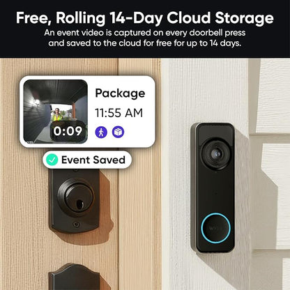 Wyze Battery Video Doorbell Wireless Camera, 1536x1536 HD+ with Color Night Vision, 2-Way Audio, 1:1 Head-to-Toe View, Person/Vehicle/Package Monitor, Wire-Free/Wired Option, 1 Minute Easy Setup