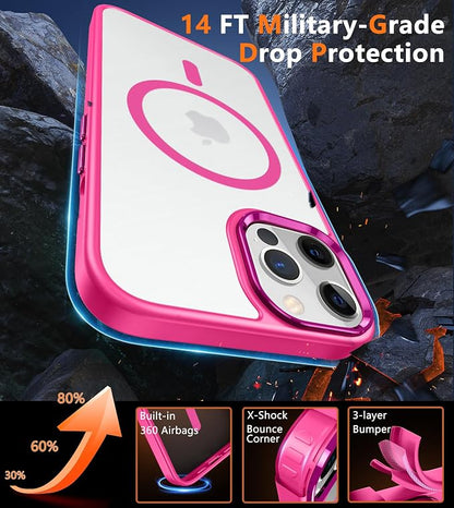 FNTCASE for iPhone 12 Pro Max Case: [Compatible with Magsafe] Translucent Matte Magnetic Phone Cover - Military Grade Drop Protection Shockproof Protective Cases - Hot Pink