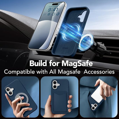GONEZ Magnetic for iPhone 16 Case, Compatible with MagSafe, [Screen Protector + Camera Lens Protector], Liquid Silicone Shockproof Protective Phone Case for iPhone 16 6.1", Dark Blue