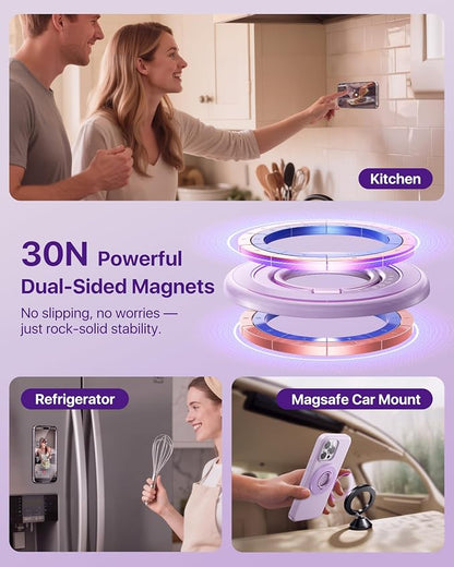 andobil [2026 3rd Gen] Magnetic Phone Grip for MagSafe [360° Rotatable & Ultra-Stable] Two-Sided Magnet Cell Phone Ring Holder Compatible with MagSafe Accessories, iPhone 17 Air 16 15 Pro Max, Purple
