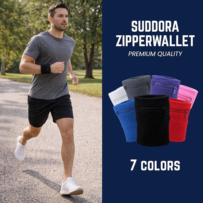 Suddora Zipper Wrist Pouch - Sweatband/Wristband Wallet for Keys, ID, Cards, Cash