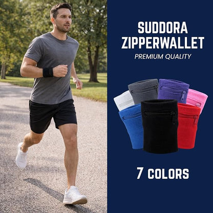 Suddora Zipper Wrist Pouch - Sweatband/Wristband Wallet for Keys, ID, Cards, Cash