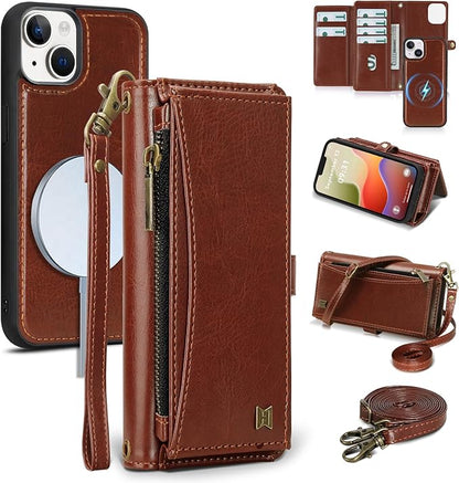 Wallet Case for iPhone 14 Plus with Card Holder/Crossbody Wallet/Strap| RFID Blocking | Magnetic | Kickstand | Detachable | PU Leather Phone Case for iPhone 14 Plus,6.7 in,Brown