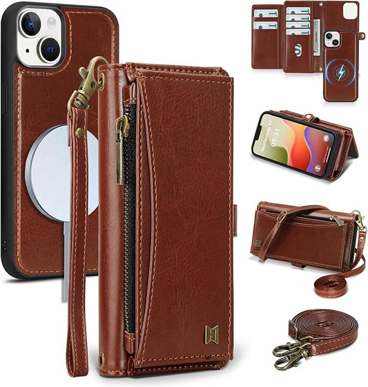 Wallet Case for iPhone 14 Plus with Card Holder/Crossbody Wallet/Strap| RFID Blocking | Magnetic | Kickstand | Detachable | PU Leather Phone Case for iPhone 14 Plus,6.7 in,Brown