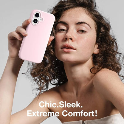 GONEZ Magnetic for iPhone 16 Case, Compatible with MagSafe, [Screen Protector + Camera Lens Protector], Liquid Silicone Shockproof Protective Phone Case for iPhone 16 6.1", Chalk Pink