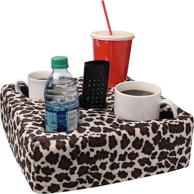 The Original Cup Cozy Pillow Gray-As Seen on TV-The World's Best Couch/Bed/Car Cup Holder for Drinks/Snacks/Remotes! (Cheetah Leopard, 5 Hole)