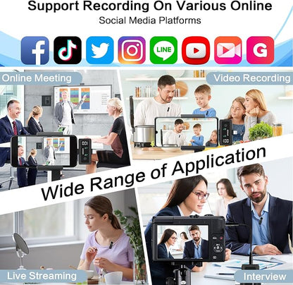 3 in 1 Wireless Microphone for iPhone, Android, Camera,Wireless Lavalier Microphone, Noise Cancellation with 45 Hours Transmitter Digital Display Charging Case for Video Recording, Streaming