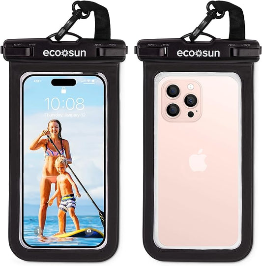Eco Sun Waterproof Phone Pouch (2-Pack) — Designed in Hawaii — Case Fits All iPhones (incl. 17 Pro Max), Samsung Galaxy S24 & More (Black/Black)