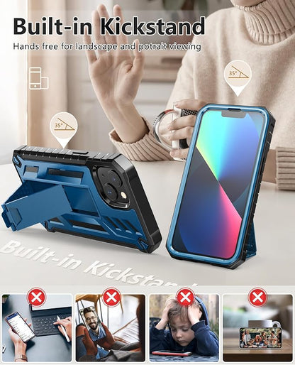 for iPhone 13/14/15 Phone Case: for iPhone 16e Protective Cover with Belt Clip Holster | Durable Dual-Layer Design with Built-in Kickstand | Heavy Duty Military Grade Hard Protection Shock Proof