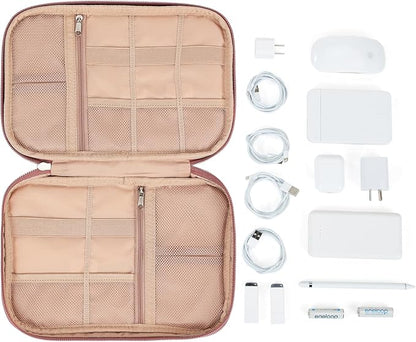 NISHEL Travel Cord Organizer, Electronic Cable Accessories Storage Bag | Bag for chargers, cables, phones, hard drives, USB devices and SD cards, ideal for travel and daily use, Rosewood-Pink